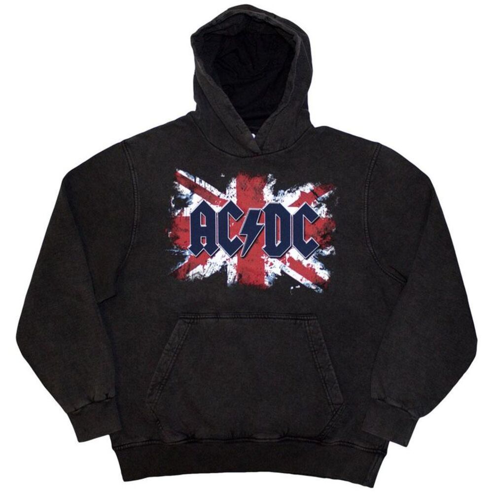 AC/DC Unisex Adult Union Jack Stone Wash Pullover Hoodie / Charcoal Grey